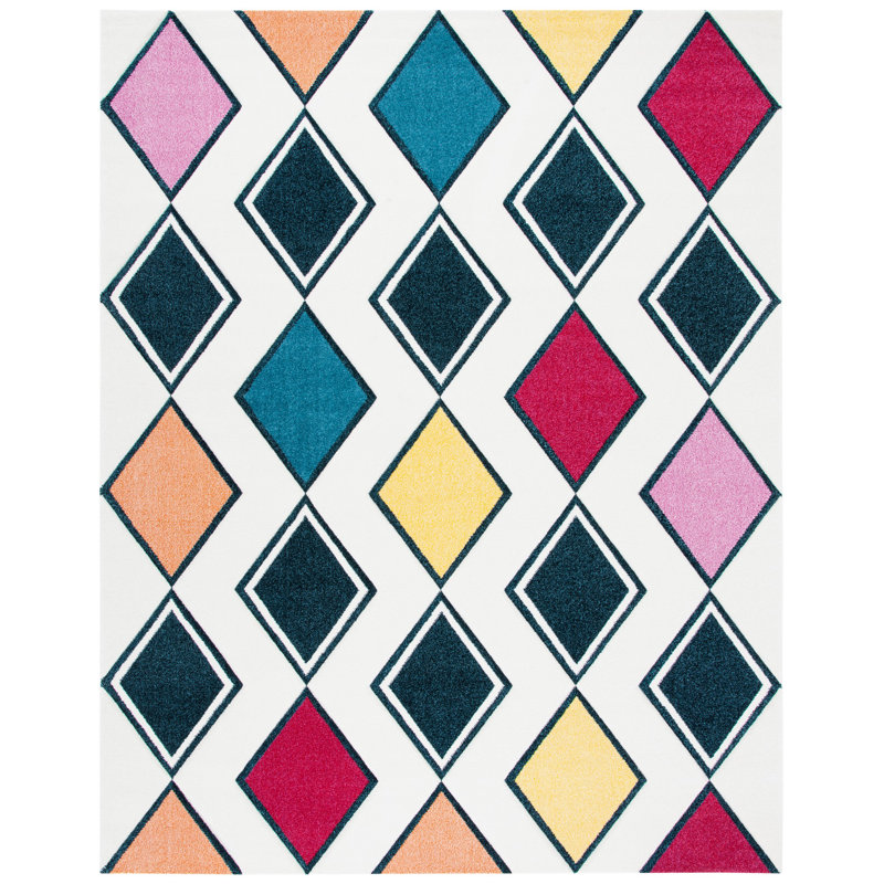 Tapis ivoire / bleu paon Kena, Rectangle 8 pi x 10 pi