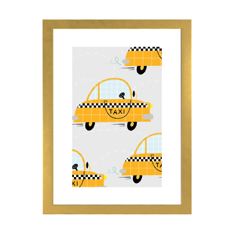 On the Road Taxis - impression d'art graphique, Papier encadré doré, H 32 po x l 24 po x P 1 po, Blanc
