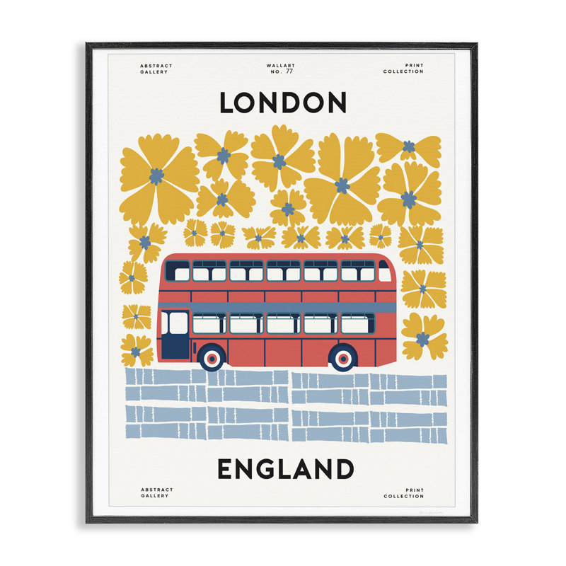 «Groovy London Bus», estampe numérique, design par Omar Escalante, H 20 po x l 16 po, Giclée encadrée noir minuit