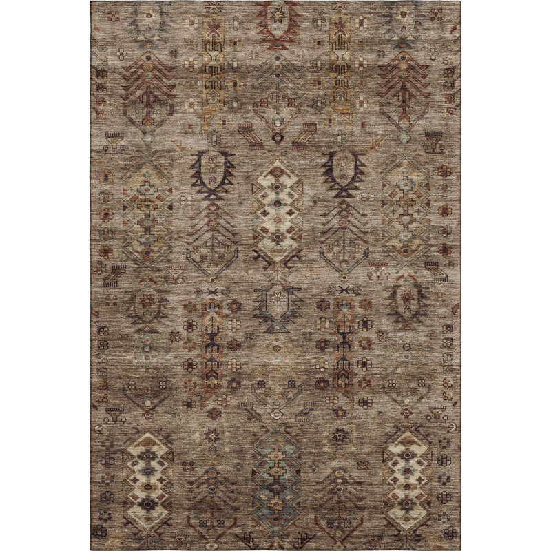 Premium Machine Washable Mayfield AMF2047 Global Rug, 5' x 7'6", Brown