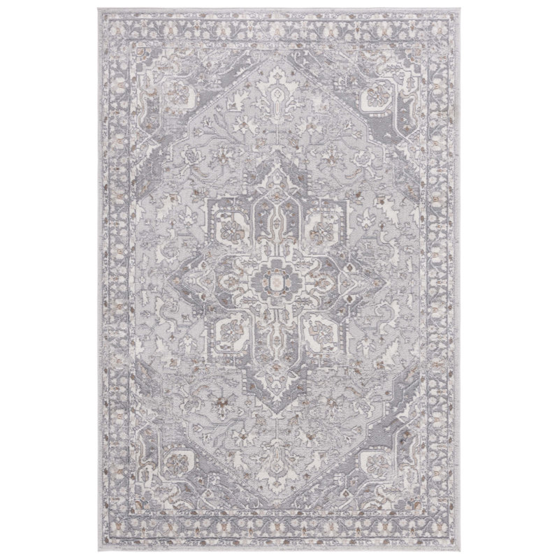 Tapis oriental en polypropylène / polyester tissé à la machine en gris / beige, Rectangle 5 pi 3 po x 7 pi 6 po