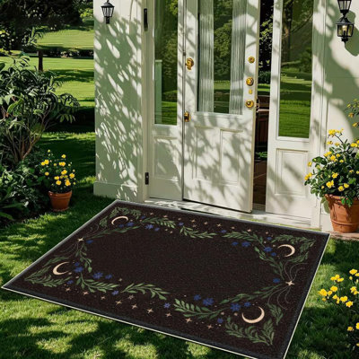 Tapis floral lune et étoile, doux et léger, adapté à toutes les saisons, facile à entretenir et facile à nettoyer, tapis de tapis lavable à la machine, convient au salon, à la chambre à coucher, au couloir, au balcon, au patio, au décor de la pi