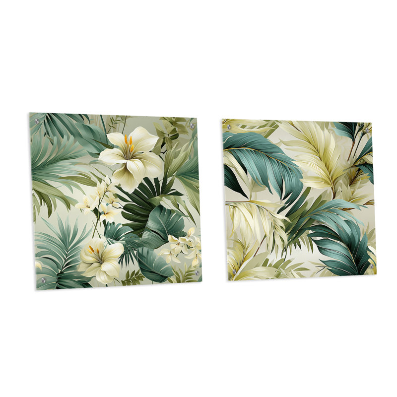 Claudya - Ensemble de 2 peintures murales en acrylique tropical bord de mer, H 36 po x l 73 po