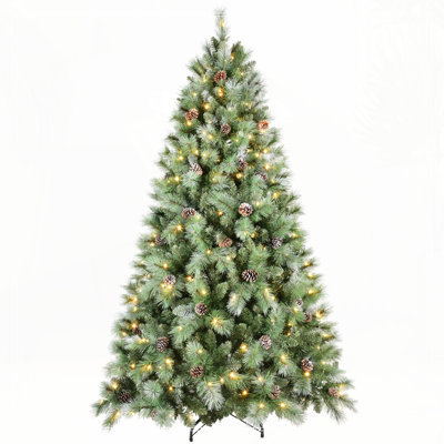 Arbre de Noël 5 pi avec 200 lumières DEL blanc chaud - 694 pointes en PVC et aiguille dure, 51 pommes de pin, branche articulée