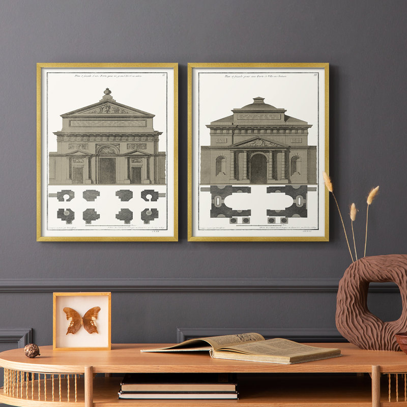 Bâtiments et façades II - Reproduction encadrée de qualité supérieure - prêt à être accroché - aucun clou requis - aucun clou requis
