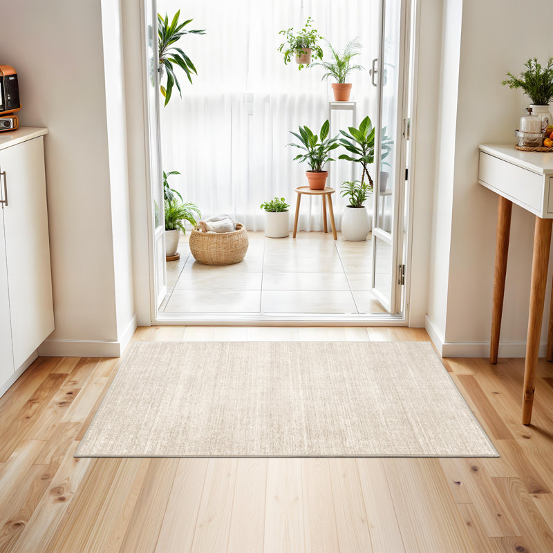 Tapis lavable à rayures rétro antidérapant (beige), Rectangulaire 2 pi x 3 pi, Beige