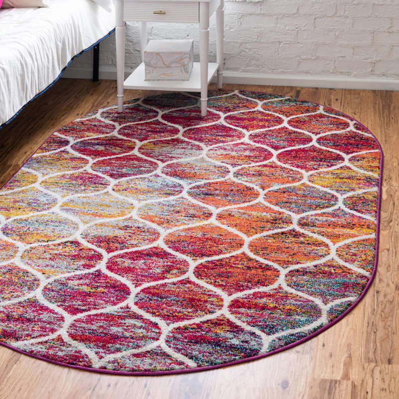 Llanet Geometric Area Rug, Oval 4'1" x 6'1", Multi Red
