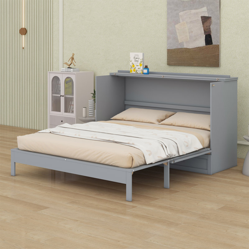 Lit escamotable avec grands tiroirs Murphy, Gris, Grand lit