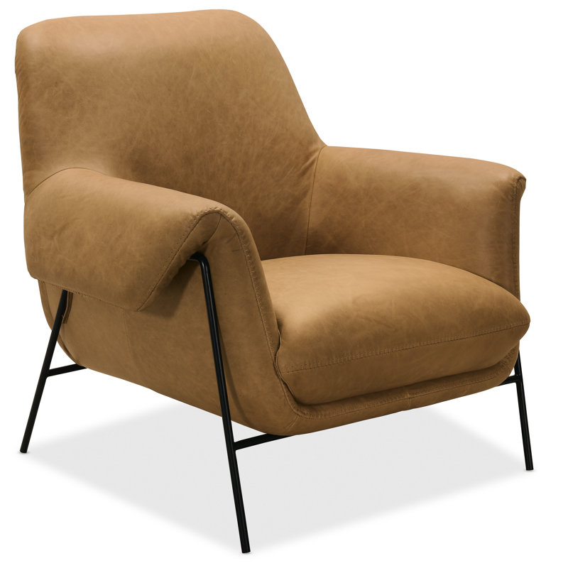 CC Metal Frame Leather Club Chair, Brown Genuine Leather