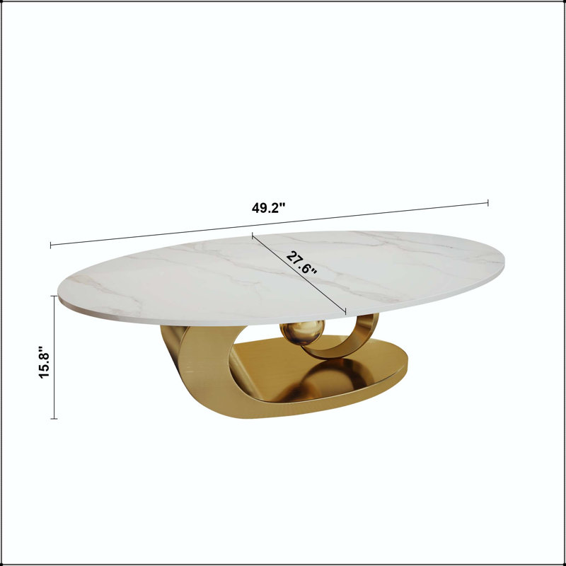 Table basse moderne avec base sculpturale en acier inoxydable, Blanc / doré