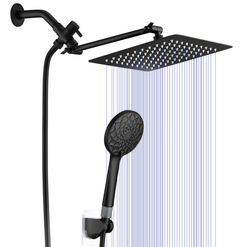 Adjustable Height & Angle Shower Head - 6 Spray Patterns High With 100 Nozzles Leak, Matte Black