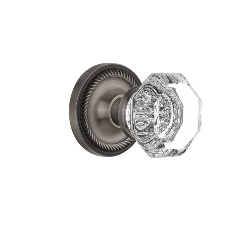Rosette en corde avec bouton de porte Waldorf, Étain antique, 2 3/4 po
