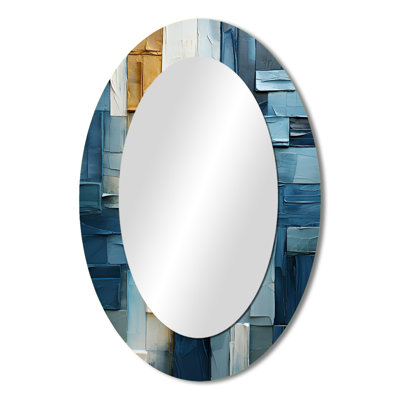 Blue And White Nautical Shapes IV - Coastal Oval Wall Mirror