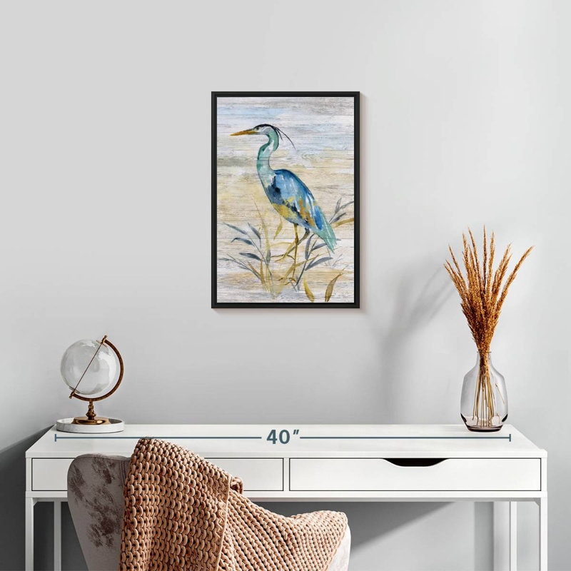 Héron bleu II, 13 po x 19 po, Cadre flottant noir