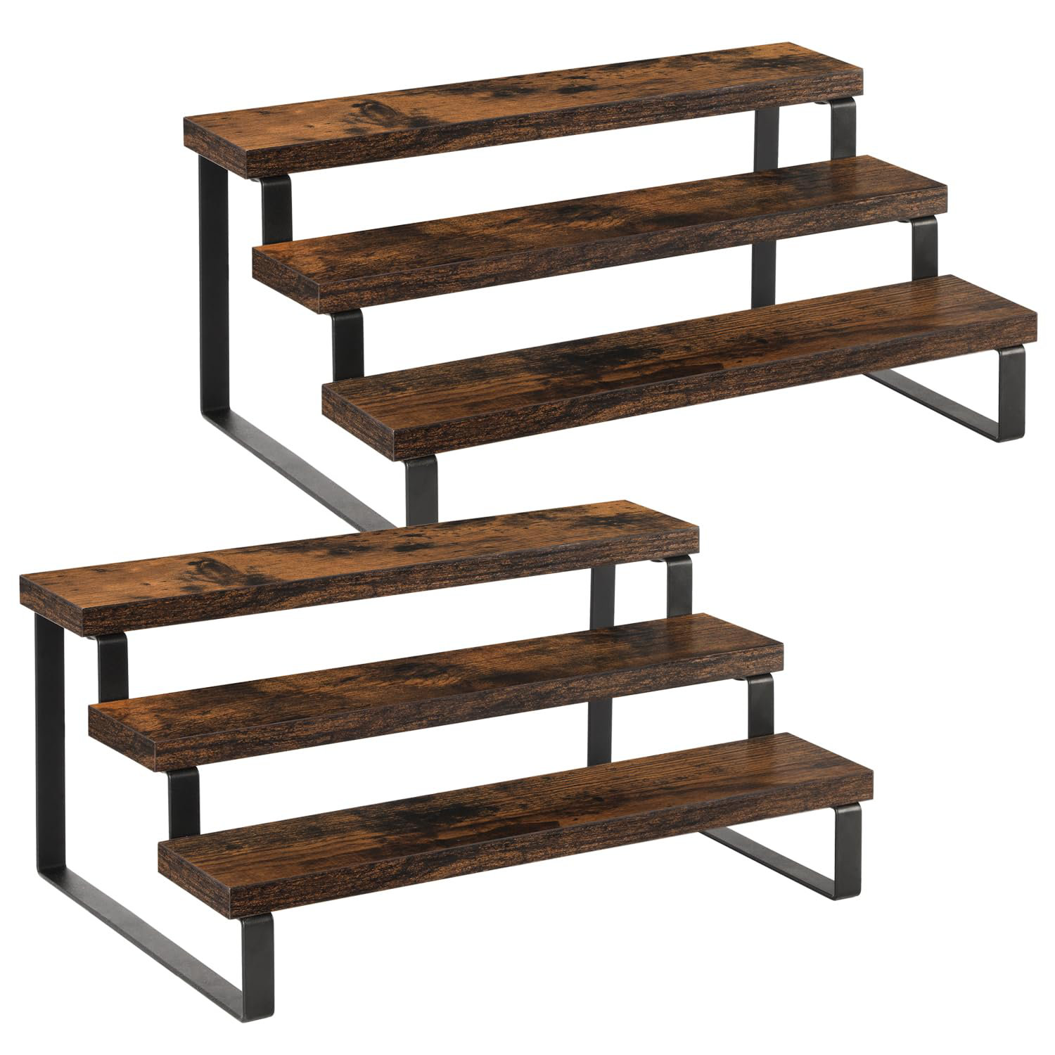 Ophelia & Co. 2 Pack 3-Tier Wooden Display Riser Stand, Rustic ...