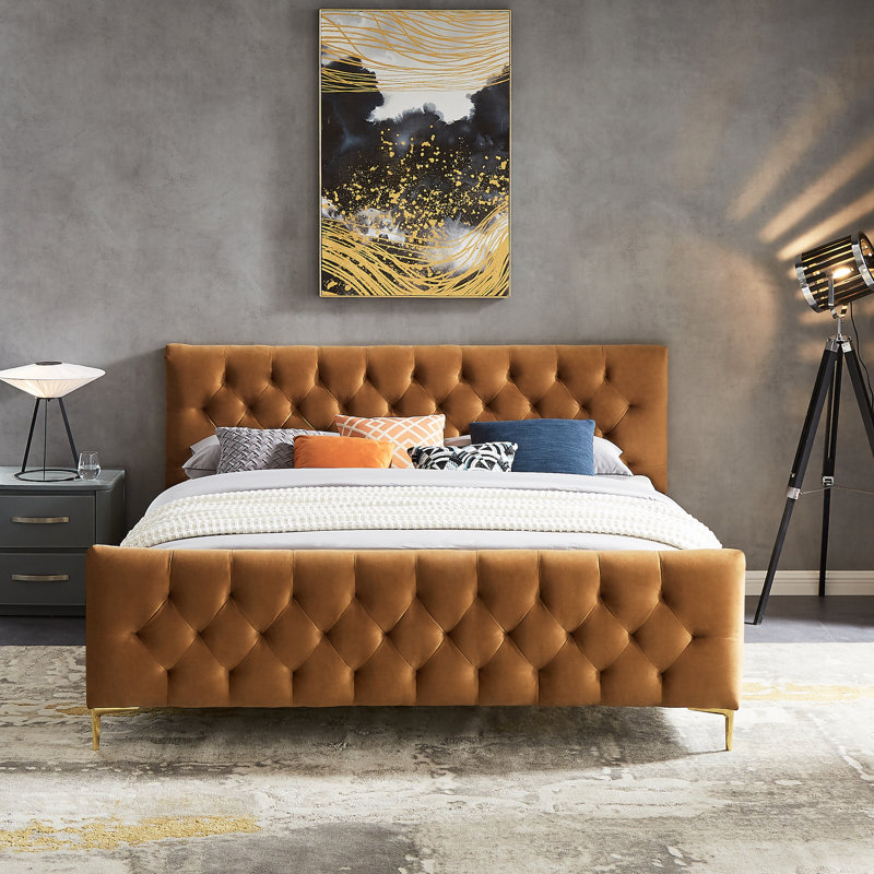 Vicennia Upholstered Platform Bed, Tan, King