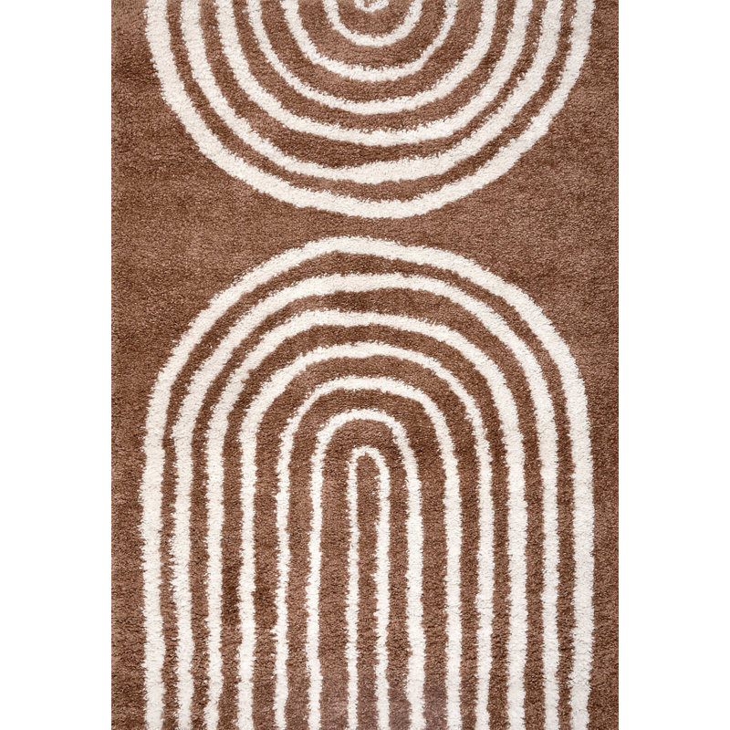 Moodi Modern Shaggy Area Rug Abstract Line Design, Rectangle 200 x 290 cm, Off-White/Terra