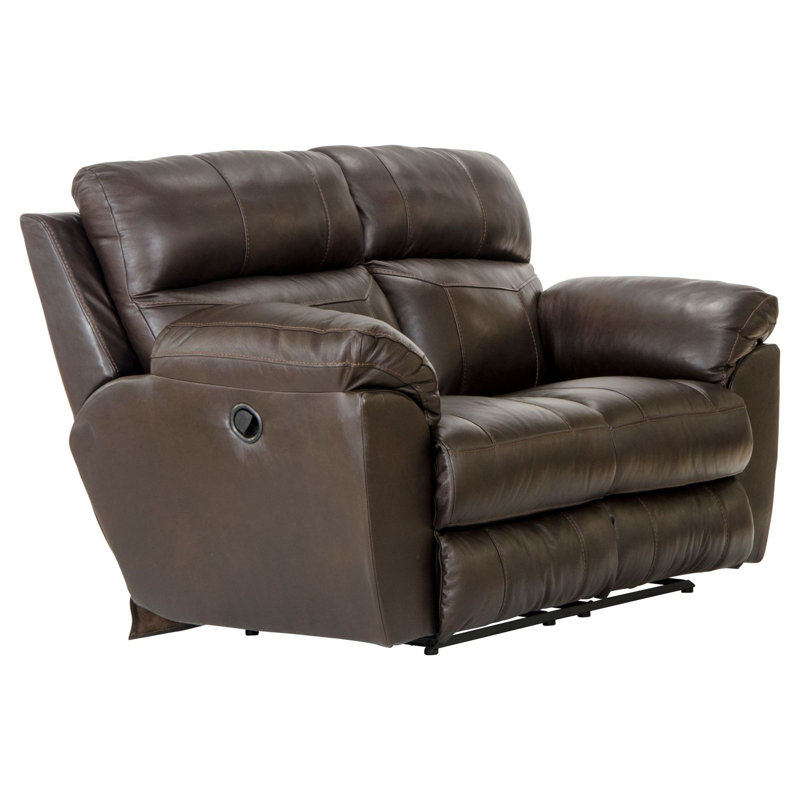 Causeuse inclinable en cuir Alonii, Similicuir chocolat, Manuel, H 42,5 po x l 69 po x P 42,5 po