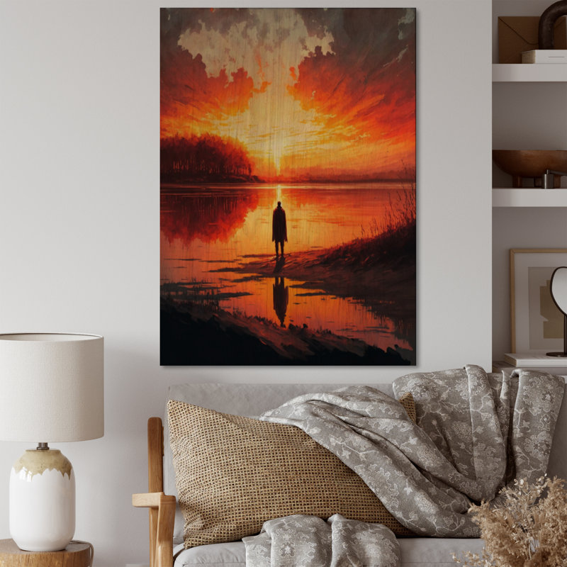 Regarder un coucher de soleil magnifique au bord du lac I - reproduction, L 30 po x H 40 po x P 1,5 po, Bois