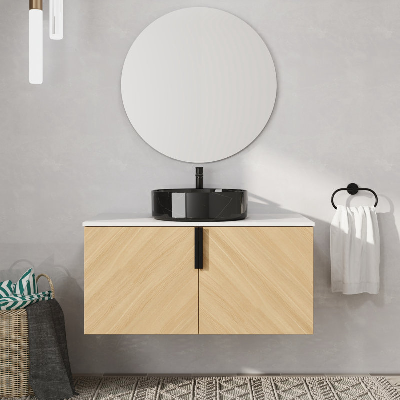 Meuble-lavabo mural simple 36 po avec lavabo en céramique, 36