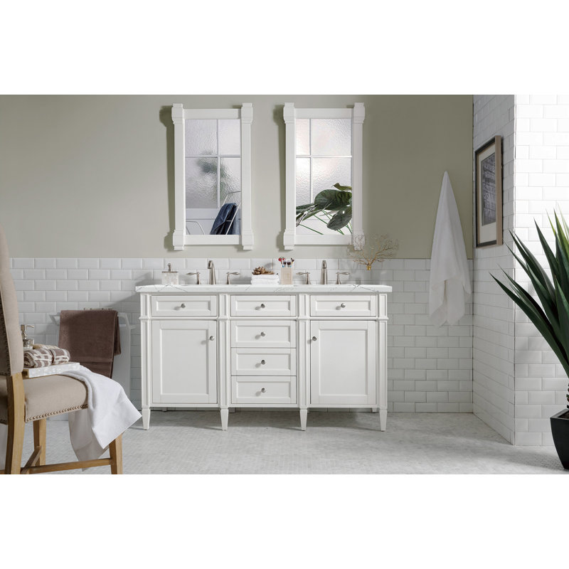 Brittany 60'' W Double Vanity, Ethereal Noctis, Bright White, 8" Widespread