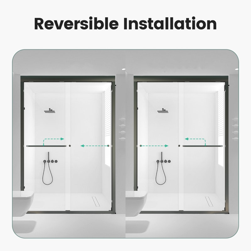 44"-48"W*72" H Semi-Frameless Double Sliding Shower Door, Bypass Shower Door, 1/4" (6Mm) Thick SGCC Tempered Glass Door, Matte Black