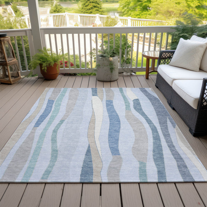 Machine Washable Indoor/Outdoor Husby ACN2188 Striped Rug, Rectangle 8' x 10'