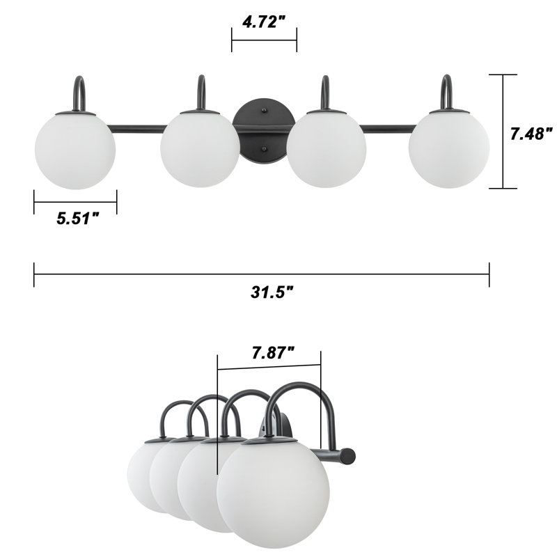 Éclairage pour meuble-lavabo Kaynen, Quatre lumières, Noir mat