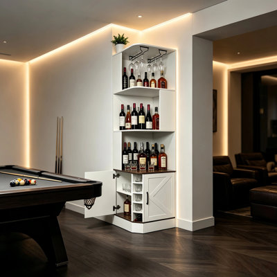 Grande armoire à liqueur de coin 72,83 po avec support pour verres à vin