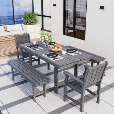 5-Piece HDPE Outdoor Dining Set with Rectangular Table & Bench
