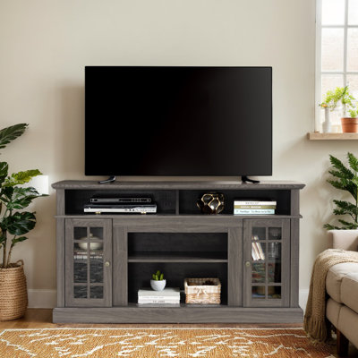 58"" TV Stand With Storage For 55 60 65 Inch Television, Farmhouse Entertainment Center 2 Glass Doors & Adjustable Shelves -  Winston Porter, 3C5E26243DC844E19E586A919CD10BC4