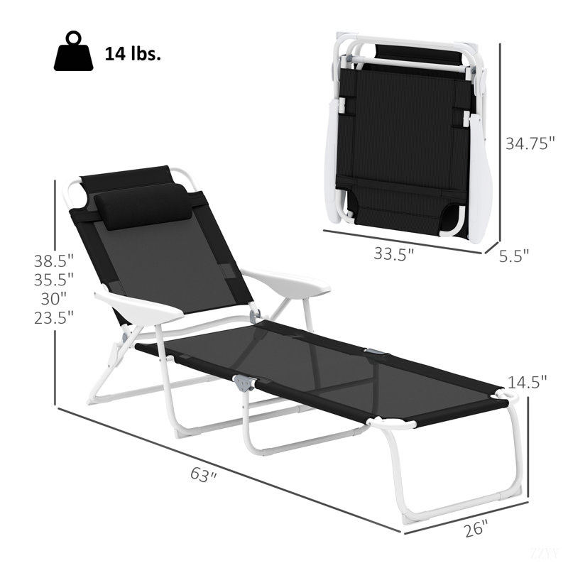 Outdoor Tanning Chair,Folding Chaise Lounge Chair, Black