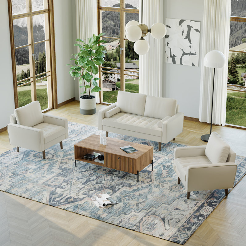 Ensemble de 2 chaises d'appoint à accoudoirs carrés et canapé Bridgeview, blanc, 2 pièces, Blanc