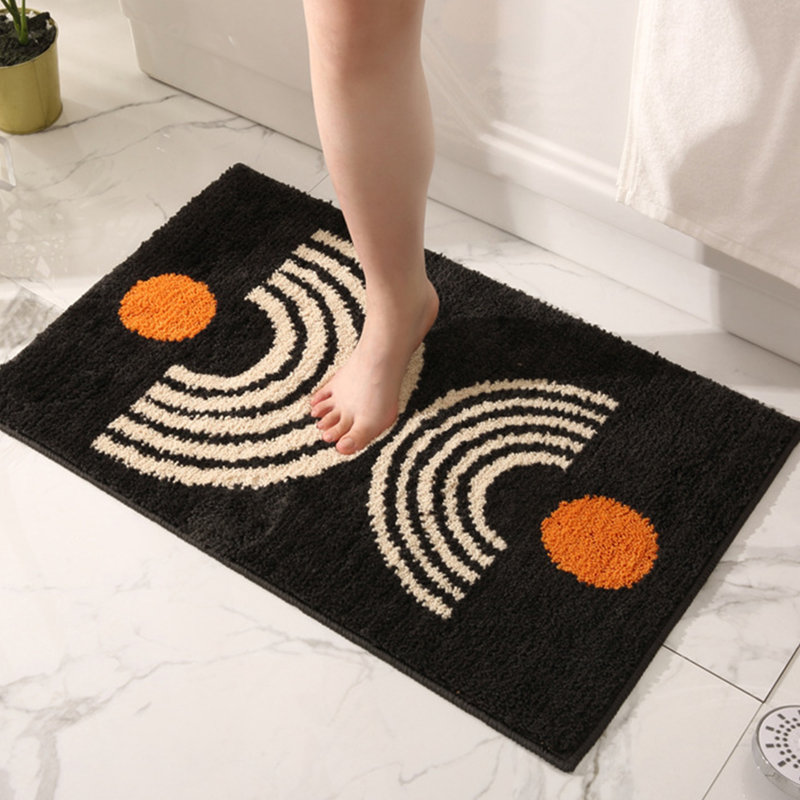  Tapis de bain antidérapant Kr Crystalin ultra-doux lavable à la machine, L 24 po x l 16 po, Noir, noir, noir, noir