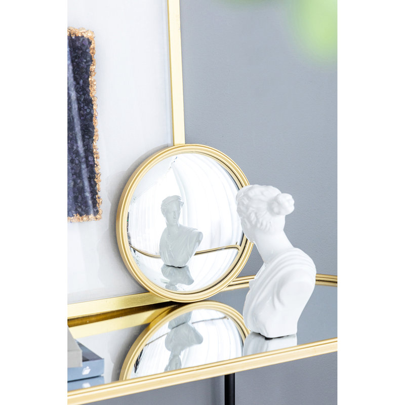 Miroir convexe doré de 28 cm pour chambre à coucher - Cadre décoratif rond en métal et en bois
