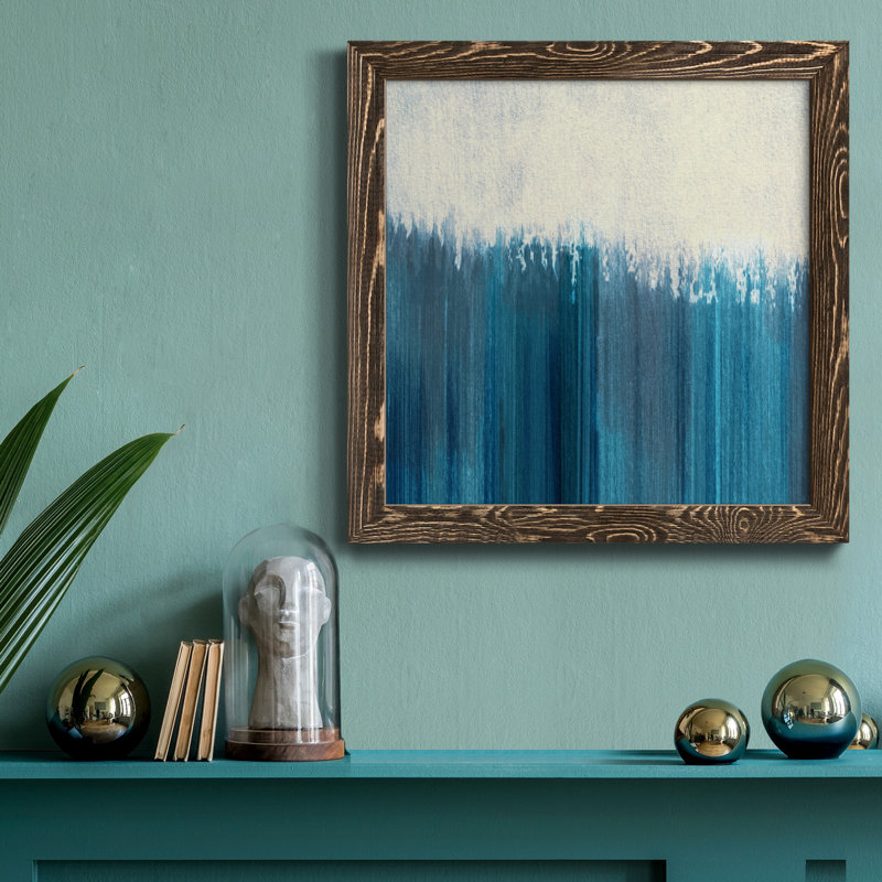 «Fading to Blue», peinture sur toile encadrée, H 26,5 po x l 26,5 po x P 1,5 po, Toile encadrée dorée
