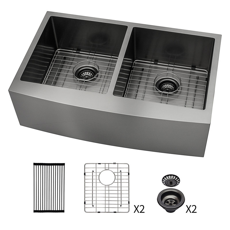 Évier de cuisine à double cuve en acier inoxydable 36 po L