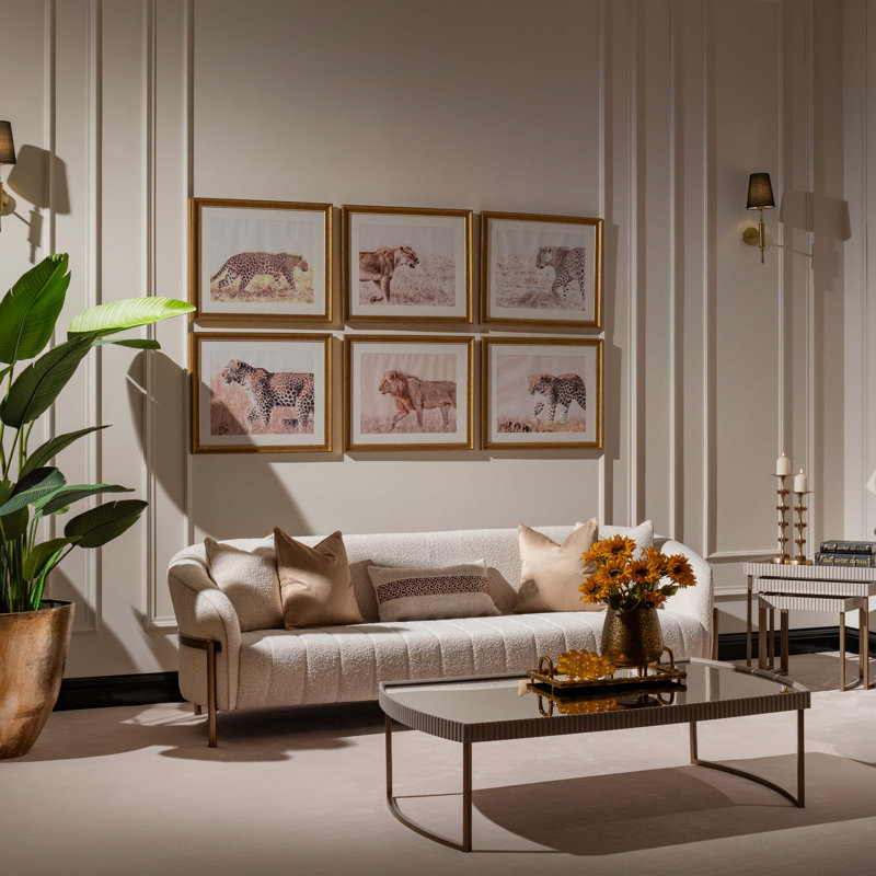 Lisbon Bouclé Sofa - Oyster/Matte Bronze