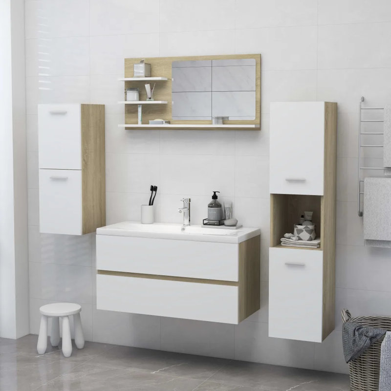Adji Flat Mirror with Shelves, 45cm x 60cm, Smoked Oak