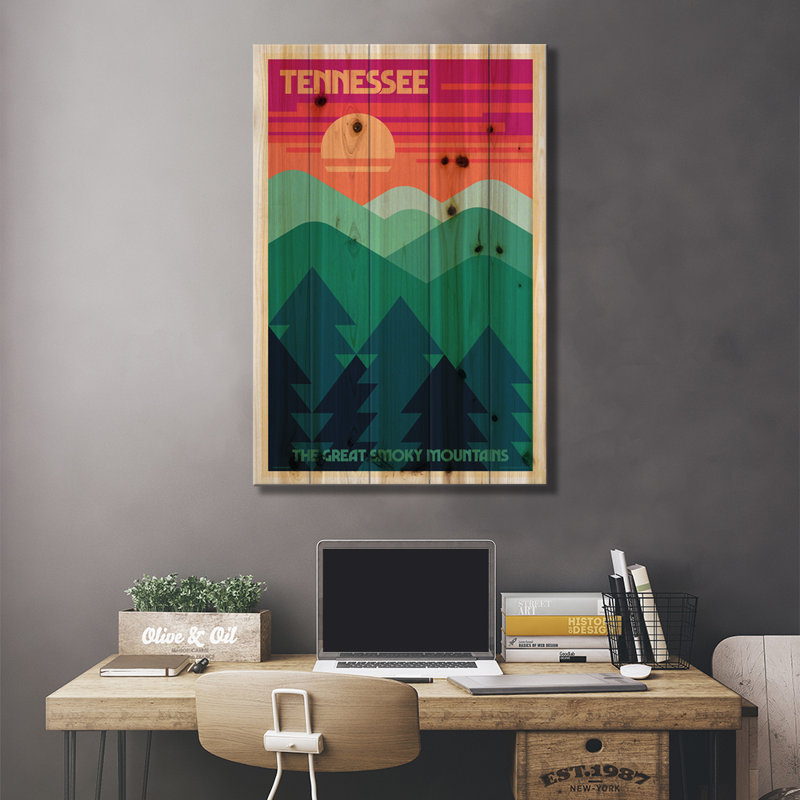 «Tennessee Retro Travel» par Jim Zahniser - impression sur bois sans cadre, L 18 po x H 26 po