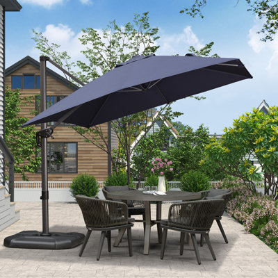 9' Square Medium Cantilever Navy Umbrella with Base and 360-degree Rotation