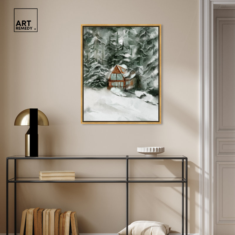 Art Remedy Winter In Decembre, paysage encadré, style aquarelle 56939, Encadrement doré, H 37 po x l 31 po