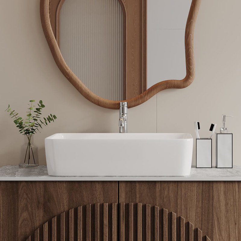 18.9" x  14.37" Rectangular Ceramic Vessel Bathroom Sink, Above-Counter Vanity Sink with Standard 1.75" Drain Opening, White