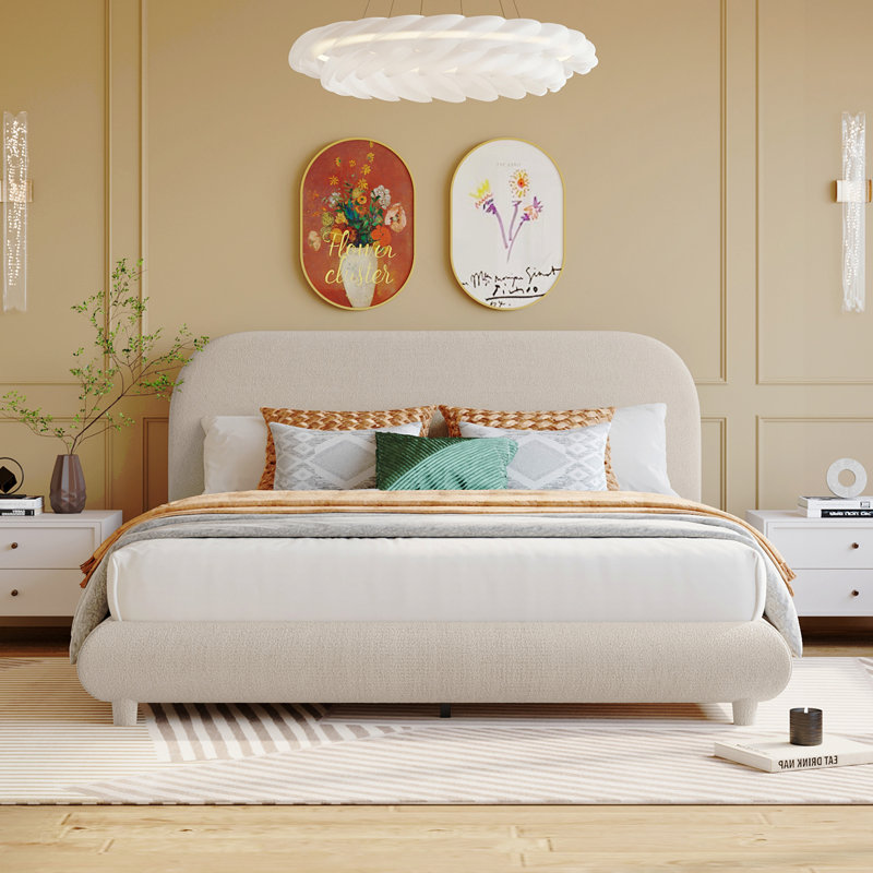 Lit plateforme en tissu d'ameublement Teddy, Grand lit