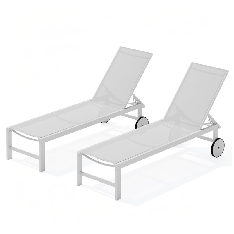 Arlenne Outdoor Chaise Lounge with Wheels, White