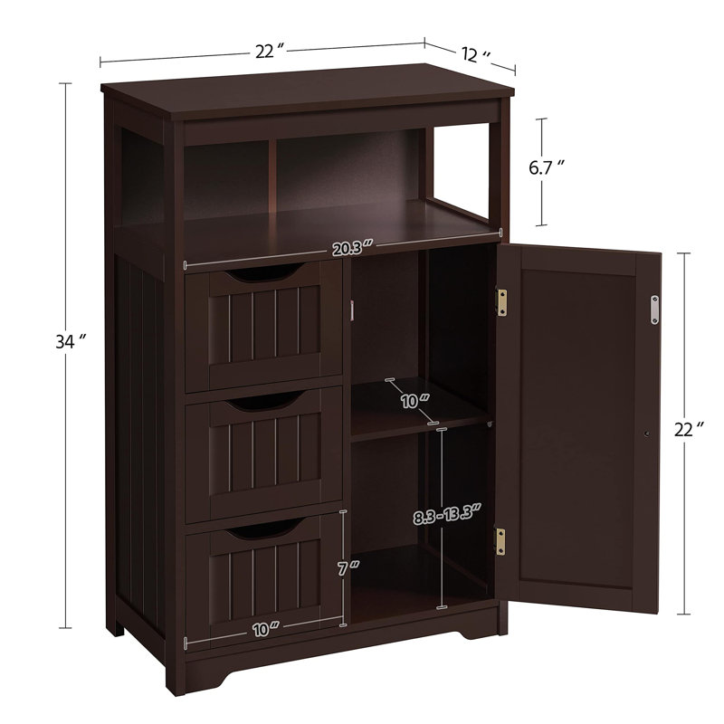 Armoire de plancher de salle de bain autoportante en bois, Espresso