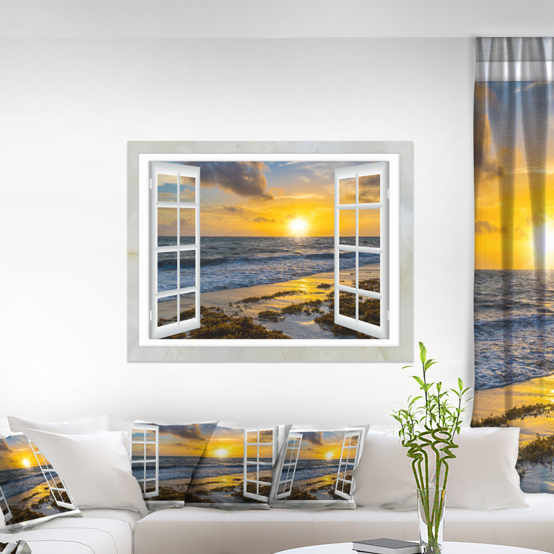 «Open Window to Bright Yellow Sunset», photographie, H 12 po x l 20 po x P 1 po, Toile tendue