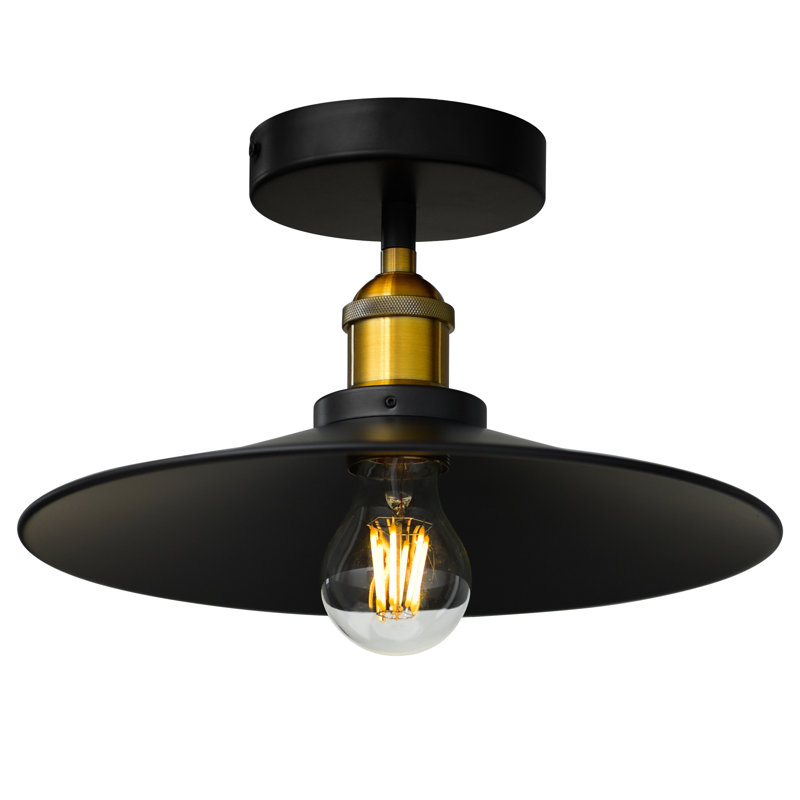 Modern / Industrial Flush Mount Light (1 Light, E26 Base, LED Compatible) With Black Finish – Perfect for Hallway, Entryway, or Laundry Room