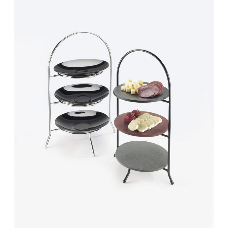 Présentoir bol et assiettes en fer noir à trois niveaux - 8 3/4 po x 8 3/4 po x 18 po