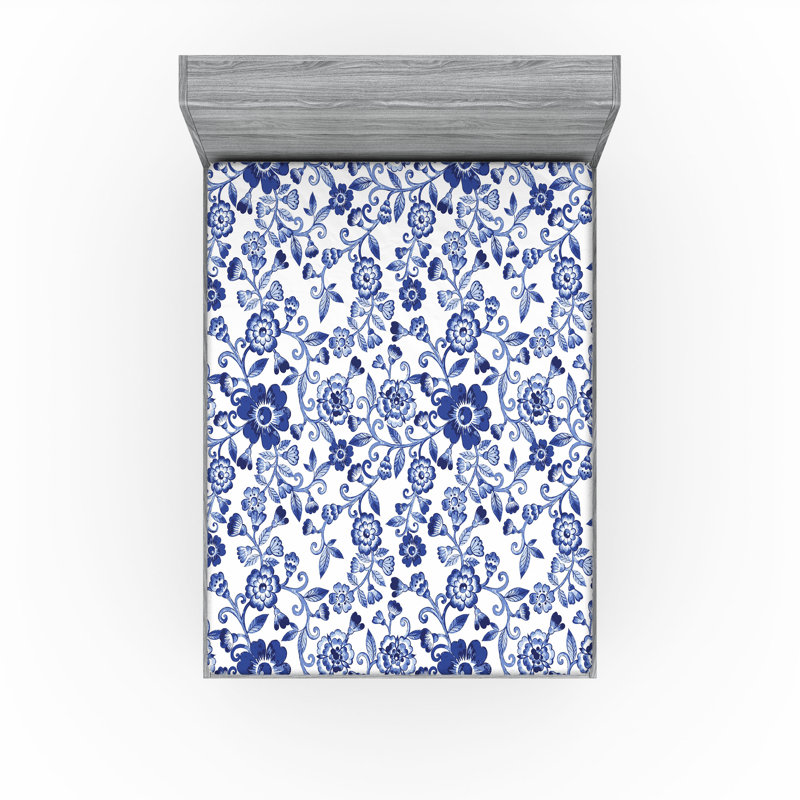Drap-housse Ambesonne, paquet de 2, Drap-housse très grand californien, Violet / bleu / floral blanc